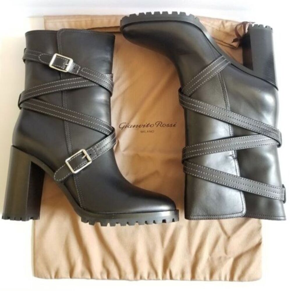 Gianvito Rossi Leather Buckle Calf Boots - Size EU 37 1/2.